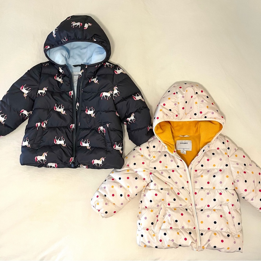 OLD NAVY | Toddler Puffer Jacket Polka Dot and Unicorn 2T
